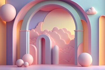 Stand podium wall scene pastel color background, geometric shape for product display presentation.