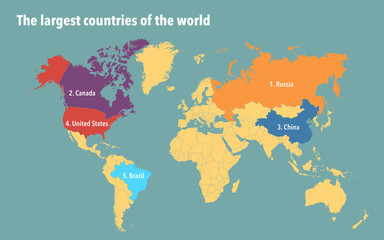 Map of the biggest countries of the world by total area