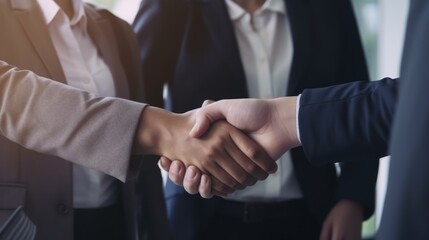 Business handshake for teamwork of business merger and acquisition,successful negotiate,hand shake, businessman shake hand with partner to celebration partnership, GENERATIVE AI