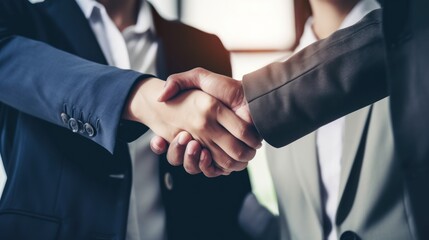 Business handshake for teamwork of business merger and acquisition,successful negotiate,hand shake, businessman shake hand with partner to celebration partnership, GENERATIVE AI