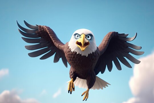 Cartoon Bald Eagle Flying through the Air (Generative AI)