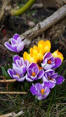 Wiosna wiosenne kwiaty w ogrodzie krokusy polska - obrazy, fototapety, plakaty