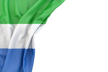 Obraz premium Flag of Sierra Leone in the corner on white background. 3D rendering. Isolated
