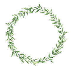Floral card Design with green Eucalyptus fern leaves elegant greenery, forest round, circle wreath beautiful cute rustic frame. Wedding Invitation