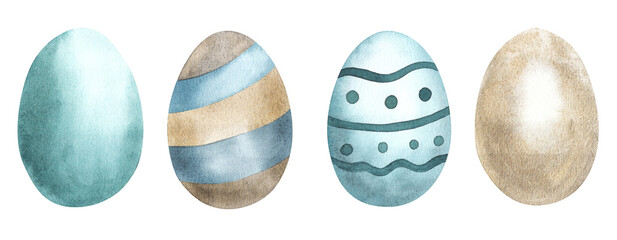 collection of different green blue and beige easter eggs.