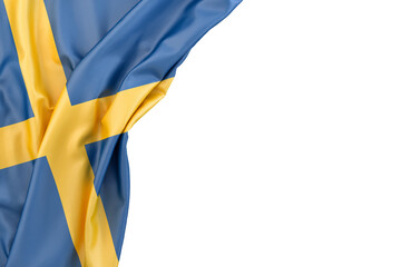 Flag of Sweden in the corner on white background. 3D rendering. Isolated