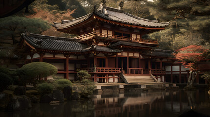 Serene and Tranquil Japanese Garden with Calming Water Feature and Lush Greenery, AI Generated