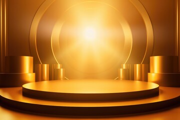 Gold podium color 3D background with geometric shapes for product presentation minimal style, stage.