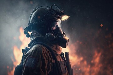  Firefighter searching for possible survives. Generative AI


