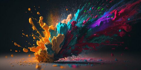 Colorful ink splashes in water, paint splashes.  Abstract background.  Generative AI