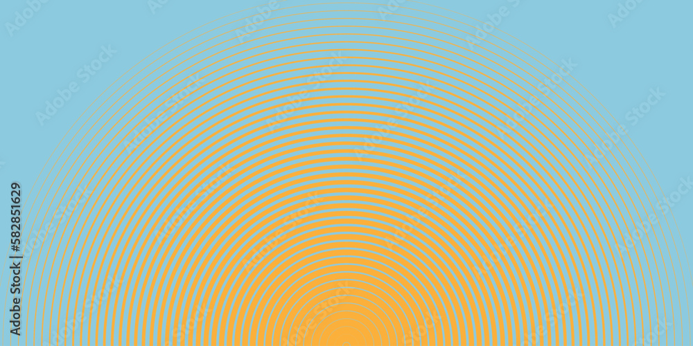Poster abstract geometric background. half of a yellow circle from lines of different thicknesses on a blue