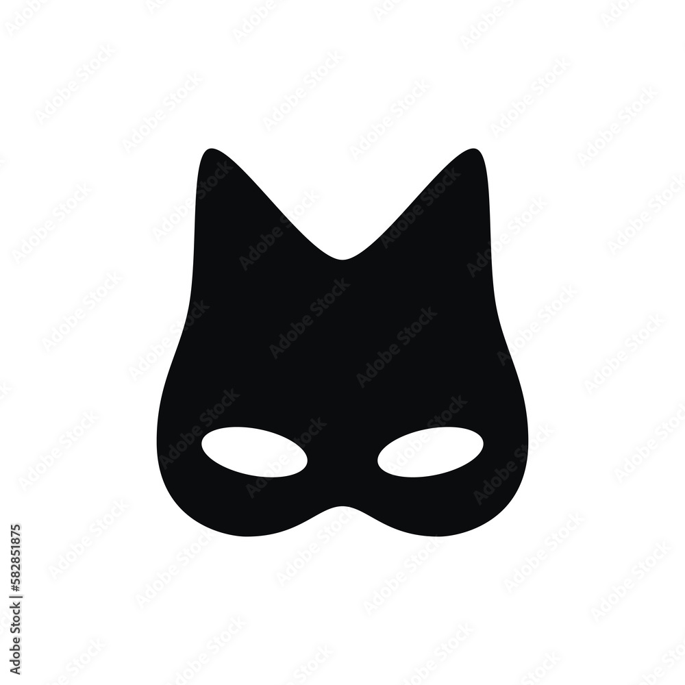 Wall mural Carnival cat woman mask flat vector drawing illustration. Hand drawn silhouette. Masquerade festival icon. Minimal design, print, banner, festive card, poster, brochure, simple logo.