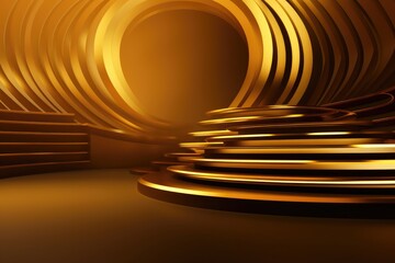 Fototapeta premium Gold podium color 3D background with geometric shapes for product presentation minimal style, stage.