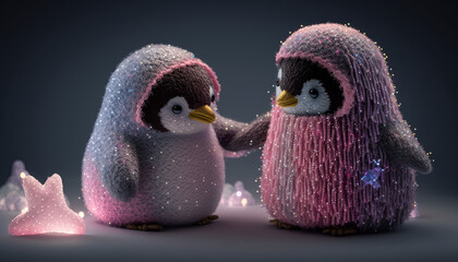 textile penguin for children, decorative toy, winter at the north pole. Created with artificial intelligence.