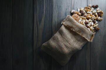 Fototapeta na wymiar a mix of nuts in a craft bag