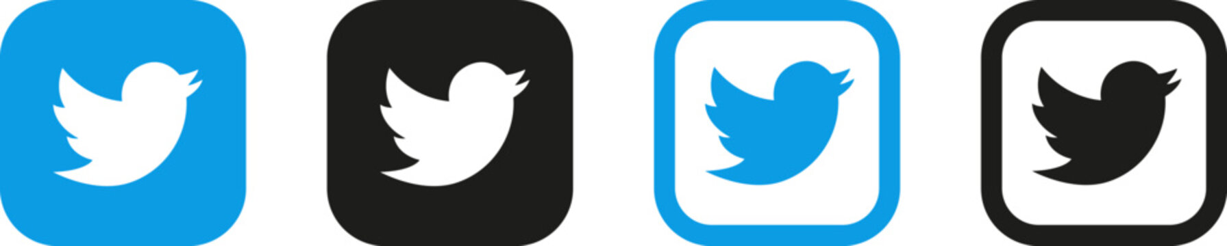 Set of twitter social network icons. Twitter logo icon set. Twitter bird. Social media icons. Vector illustration