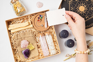 DIY gift box for wicca, witchcraft lovers. Crystals, witch accessories, pendulum board for...
