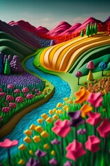 Obraz na płótnie Canvas A fun and colorful landscape made from clay. Generative AI. 