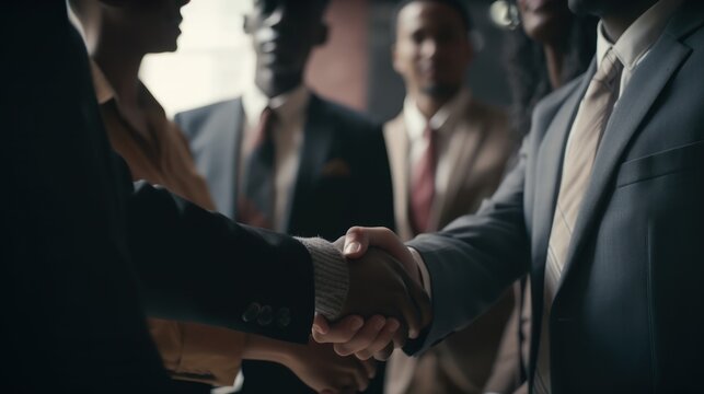 Strength in Diversity: Multi-ethnic Group Celebrating with a Handshake, GENERATIVE AI