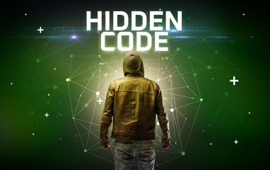 Mysterious hacker, online attack concept