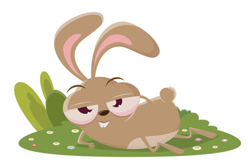 funny cartoon rabbit in a flirty pose - obrazy, fototapety, plakaty