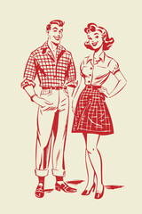 retro cartoon illustration of a couple - 582853886