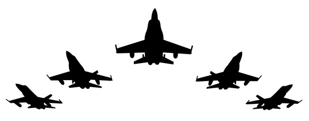 Military aircraft silhouette. Bombers. Military aviation. War. - obrazy, fototapety, plakaty