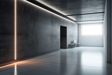 A contemporary underground wall with a blank, white billboard and glowing lines. Concept of a gallery and hallway. a mockup. Generative AI