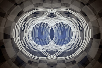 Gray round double pattern of curved shapes on a black background. Abstract fractal 3D rendering
