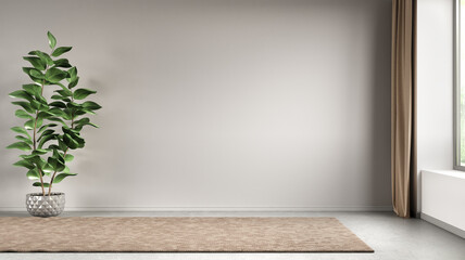 Empty room with gray blank wall, interior background, 3d rendering