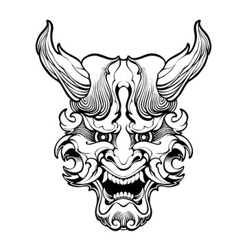 the dragon oni mask line art illustration