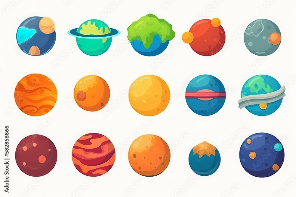 Poster planet game set in cartoon style isolated on white background. generate ai