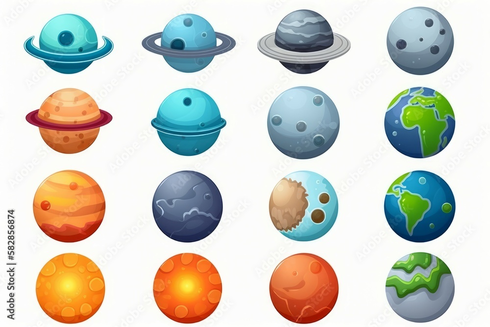 Poster planet game set collection in cartoon style isolated on white background. generate ai