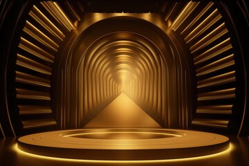 Gold podium color 3D background with geometric shapes for product presentation minimal style, stage.