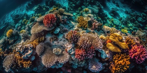 Fototapeta na wymiar beautiful coral reef, marine tropical fish, generative ai