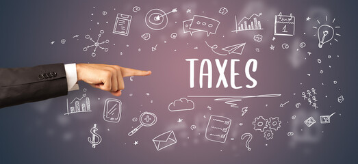 Close-Up of cropped hand pointing at business inscription