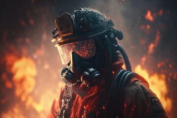 Fototapeta premium Firefighter searching for possible survives. Generative AI