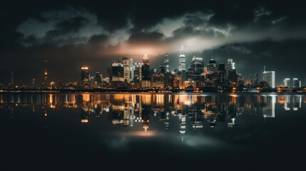 Fototapeta premium skyline of city, in the night, generative ai