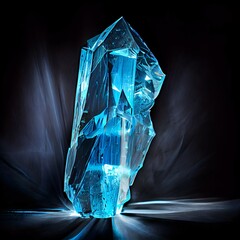 Blue crystal shard shining with a bright blue li - obrazy, fototapety, plakaty