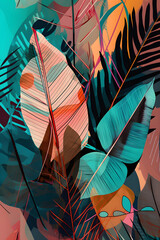 Vibrant Neon Geometric Botanical Artwork: A Stunning Digital Abstraction