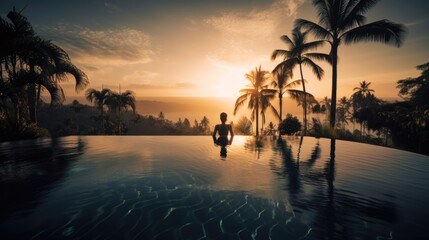 infinity pool, woman relaxing in Bali, generative ai