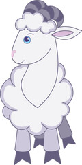 Ram, cute lamb portrait in profile - vector full color picture. Lamb with horns in delicate pastel colors