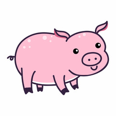 Cute pink pig on  white background. Illustration for children. Animal on farm. Doodle style drawing.