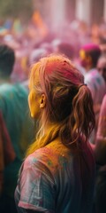 Obraz premium crowd of people holi party, generative ai