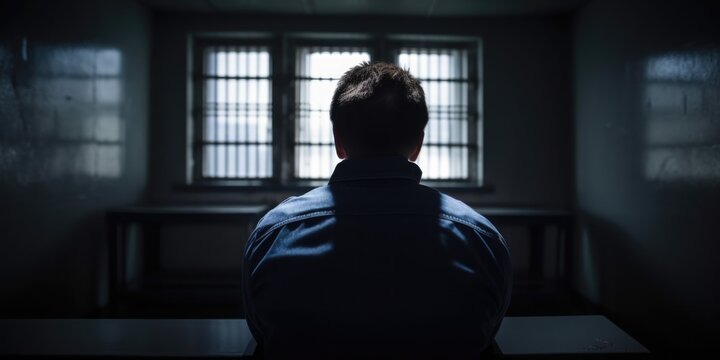criminal man in an interrogation room at police station, fbi, generative ai