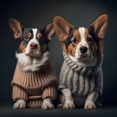 AI, Portrait of cute dogs in knitted sweaters