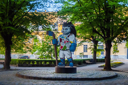 RIGA, LATVIA-MAY 30, 2021: symbol of the 2021 IIHF World Championship in Latvia