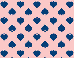 play pattern background with blue Poker playing cards suit of Spades on pink background	