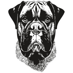 Boxer dog vector illustration, hand drawn line art pets logo black and white