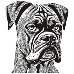 Boxer dog vector illustration, hand drawn line art pets logo black and white
